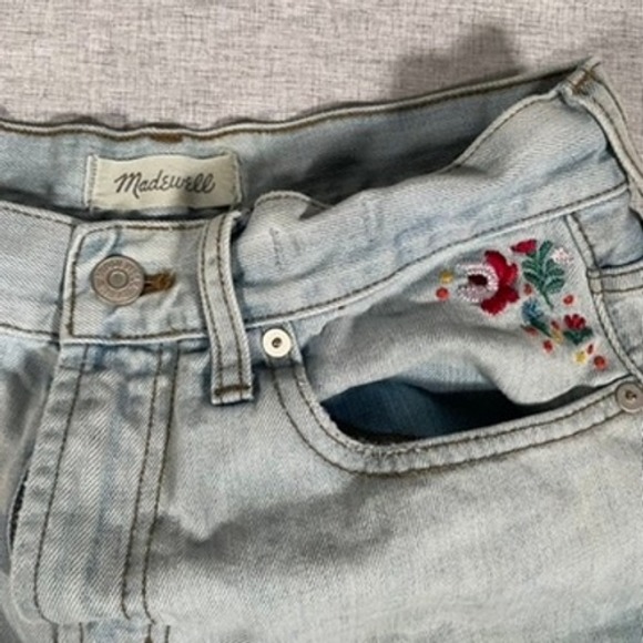 Madewell Embroidered Denim Shorts Women's Floral Perfect Jean Light Wash Size 25 - Picture 6 of 14